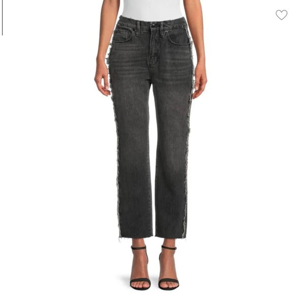 Good American Good Boy Outseam Frayed Mid-Rise Straight Jeans‎ - Picture 1 of 11
